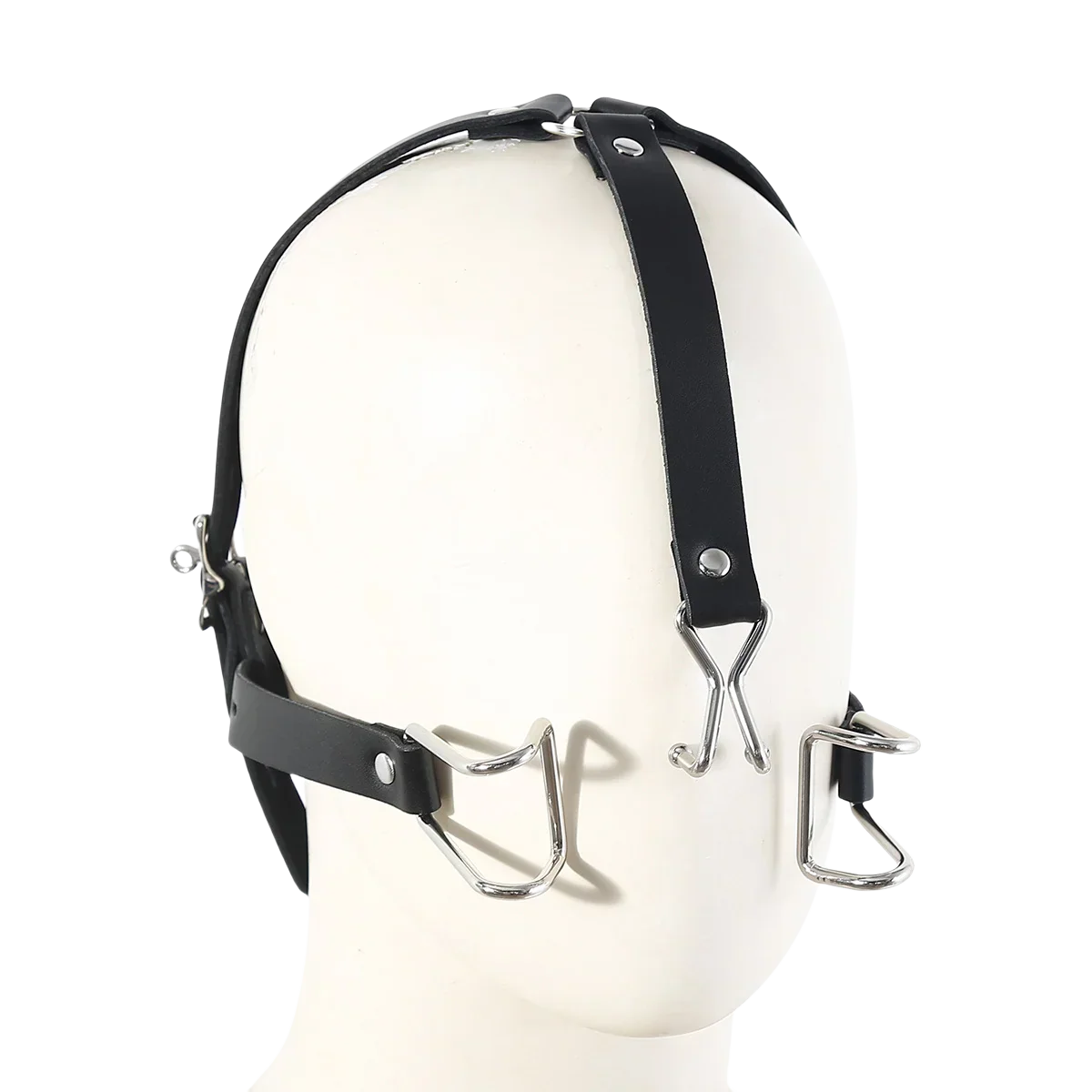 Adult Leather Head Bondage Harness Hood Mask with Metal Restraint Nose Hook Erotic Gadget for Couple BDSM Interactive Sex Toys