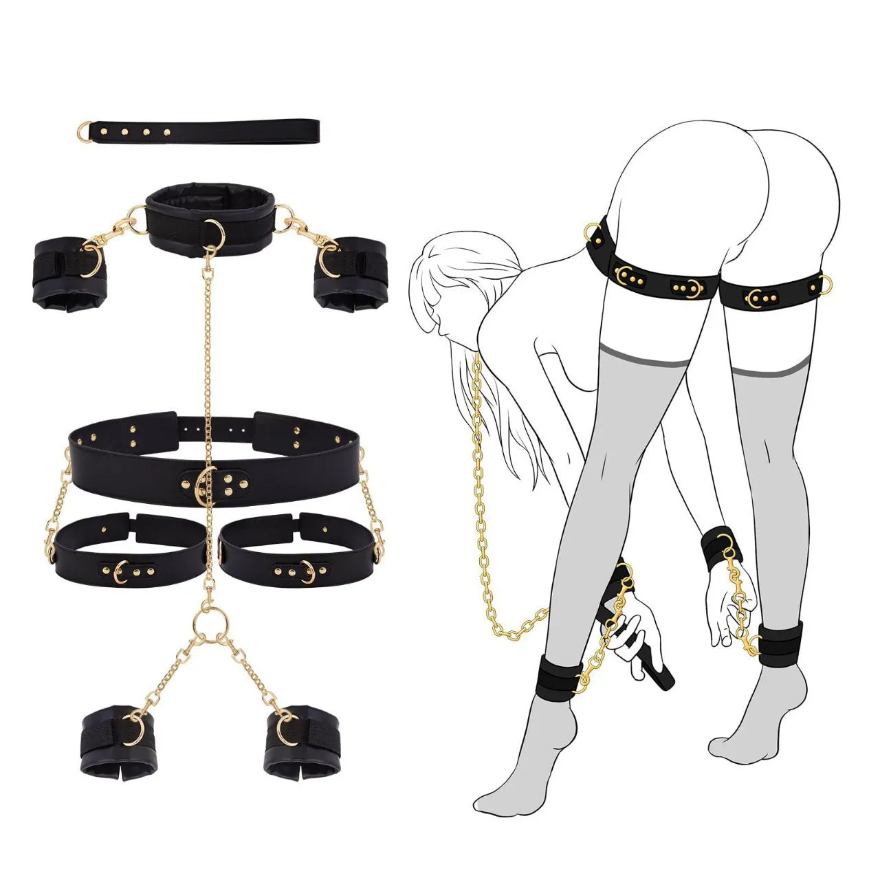 ชุดอุปกรณ์สำหรับเล่น Sex Bondage SM ของเล่นผู้ใหญ่ 7 ชิ้น กุญแจมือ สายรัด อุปกรณ์ประกอบฉากปรับได้สำหรับเล่น Self Bondage ของเล่น BDSM อุปกรณ์ Fetish Bondage