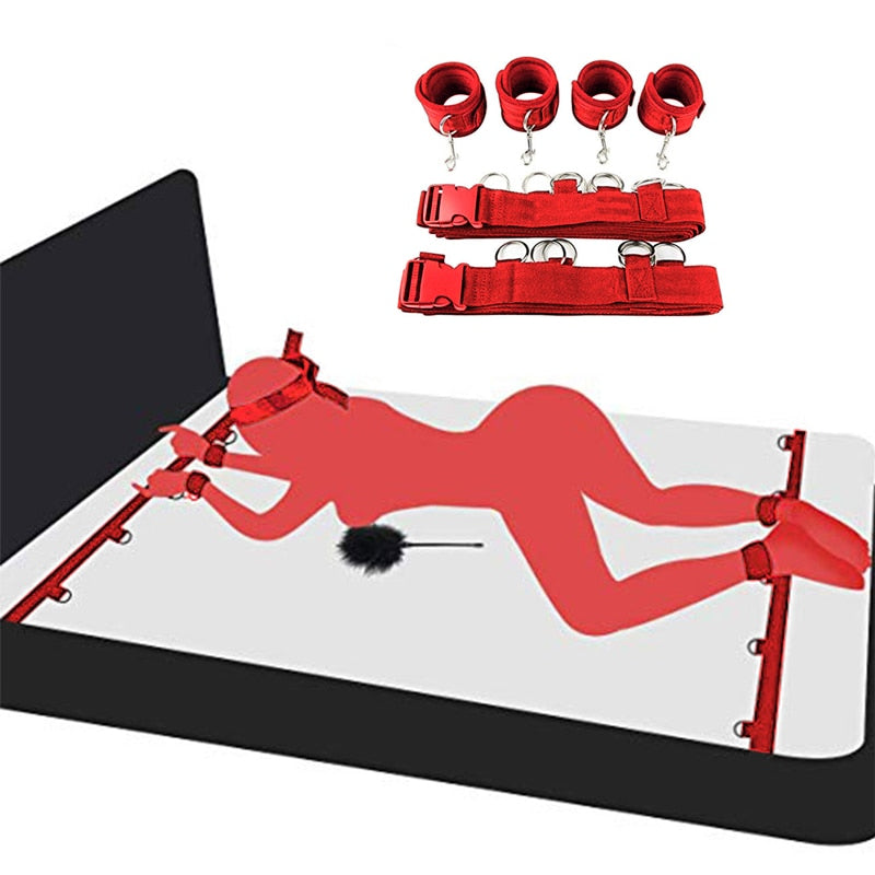 Sexy Hot Erotic Slave Adult Games Straps Restraints To The Bed Sex Toys for Women Handscuff Neck &amp; Ankle Cuffs BDSM Bondage Set