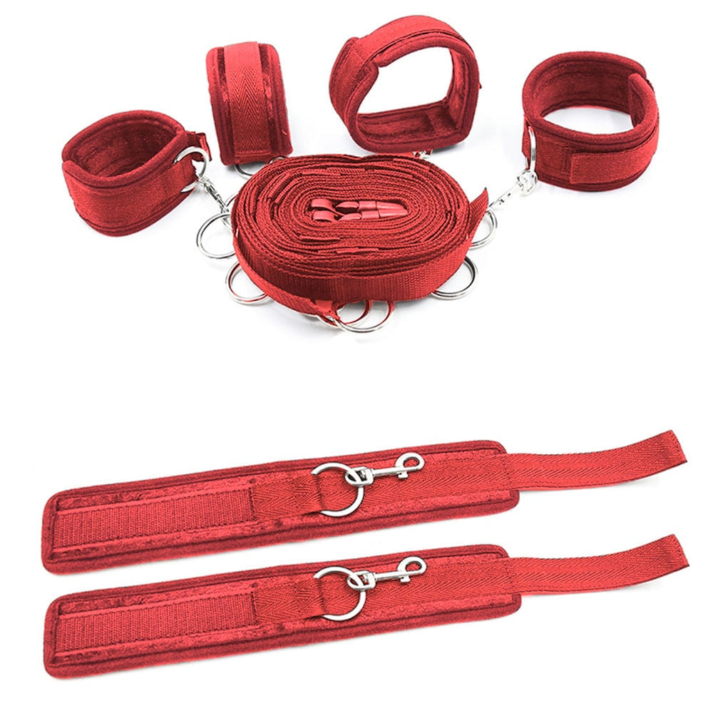 Sexy Hot Erotic Slave Adult Games Straps Restraints To The Bed Sex Toys for Women Handscuff Neck &amp; Ankle Cuffs BDSM Bondage Set