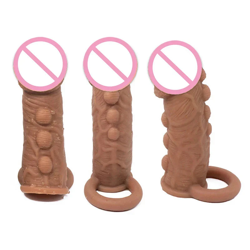Silicone Penis Cover Reusable Condom Enlargement Extra Thick Penis Extender Cock Rings Sleeve Delay Ejaculation Sexitoys For Men