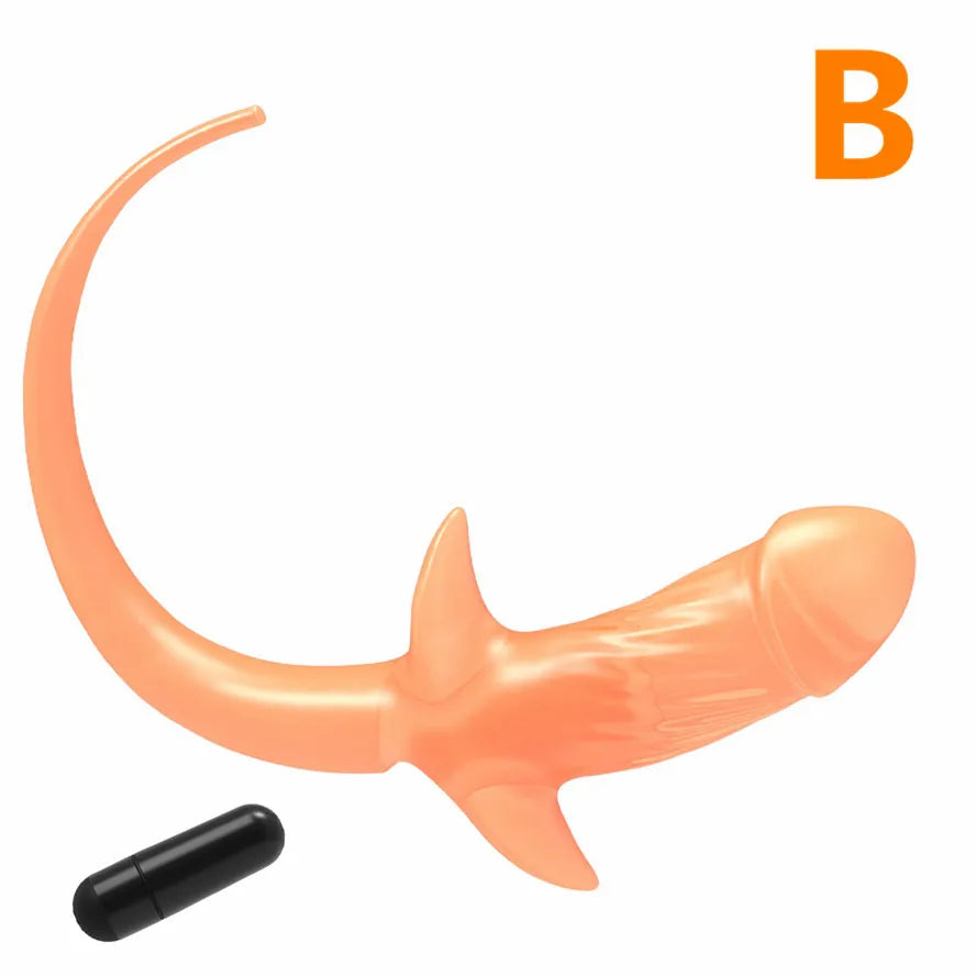 TPE with Vibrator Dog Tail Butt Plug Puppy Tail Anal Plug Toys G-spot Stimulator Erotic Adult Toys Slave Women Tail Gay Sex Toys