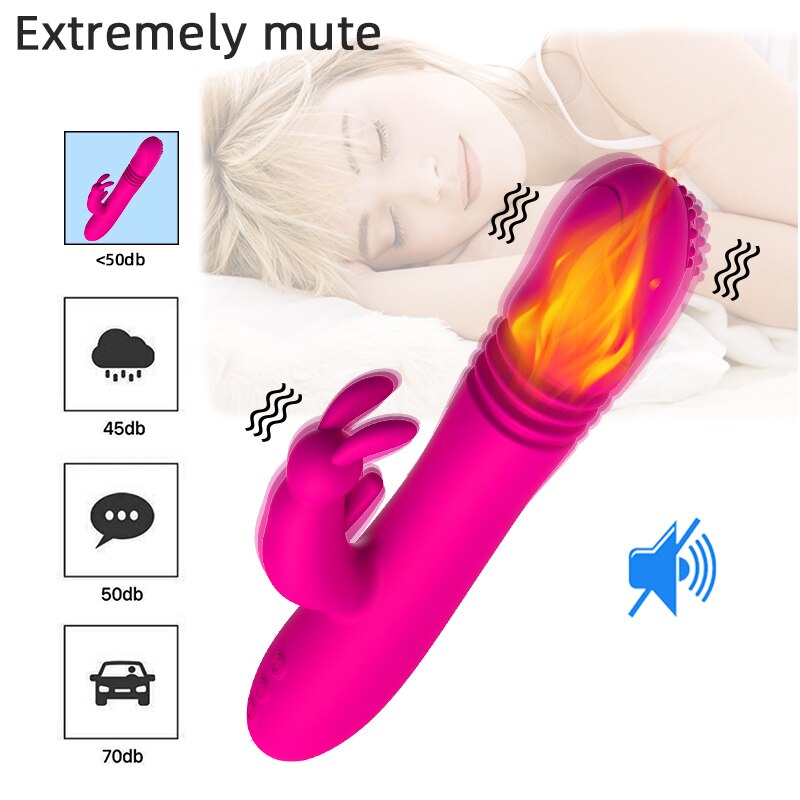 Telescopic Rabbit Rotating Heating G-Spot Dildo Vibrator Anal Clit Stimulator Female Masturbation Sex Toy for Women
