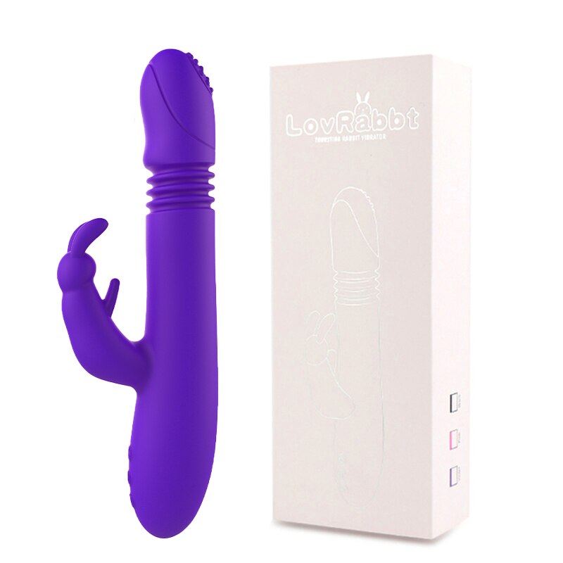 Telescopic Rabbit Rotating Heating G-Spot Dildo Vibrator Anal Clit Stimulator Female Masturbation Sex Toy for Women