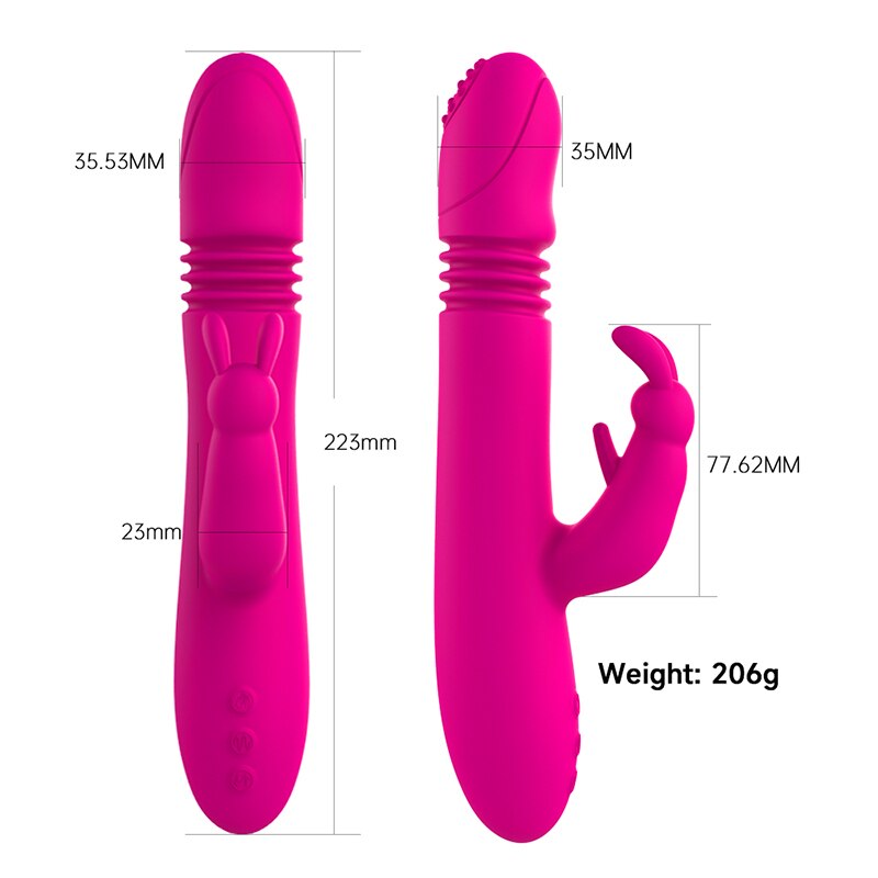 Telescopic Rabbit Rotating Heating G-Spot Dildo Vibrator Anal Clit Stimulator Female Masturbation Sex Toy for Women