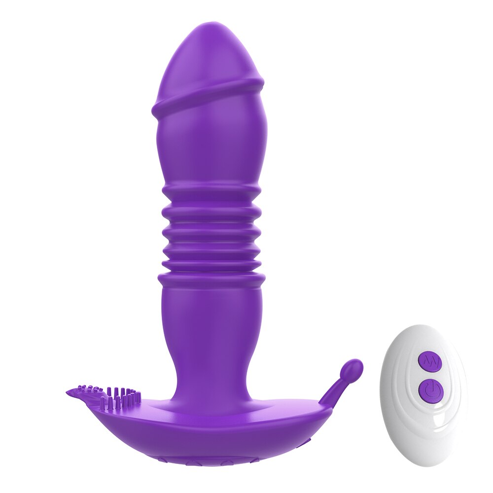 Thrusting เครื่องสั่น Dildo Anal Plug Vibrator สำหรับชายต่อมลูกหมากนวด Masturbators Remote Butt Plug Telescopic Vibrator SexToys