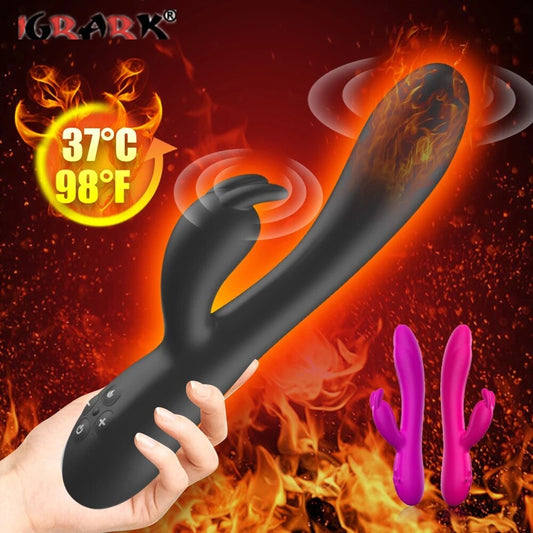 USB Charging Heating AV Rabbit Dildo Vibrator Vagina Clitoris Stimulator G-Spot Adult Game Sex Toys for Women Female Masturbator