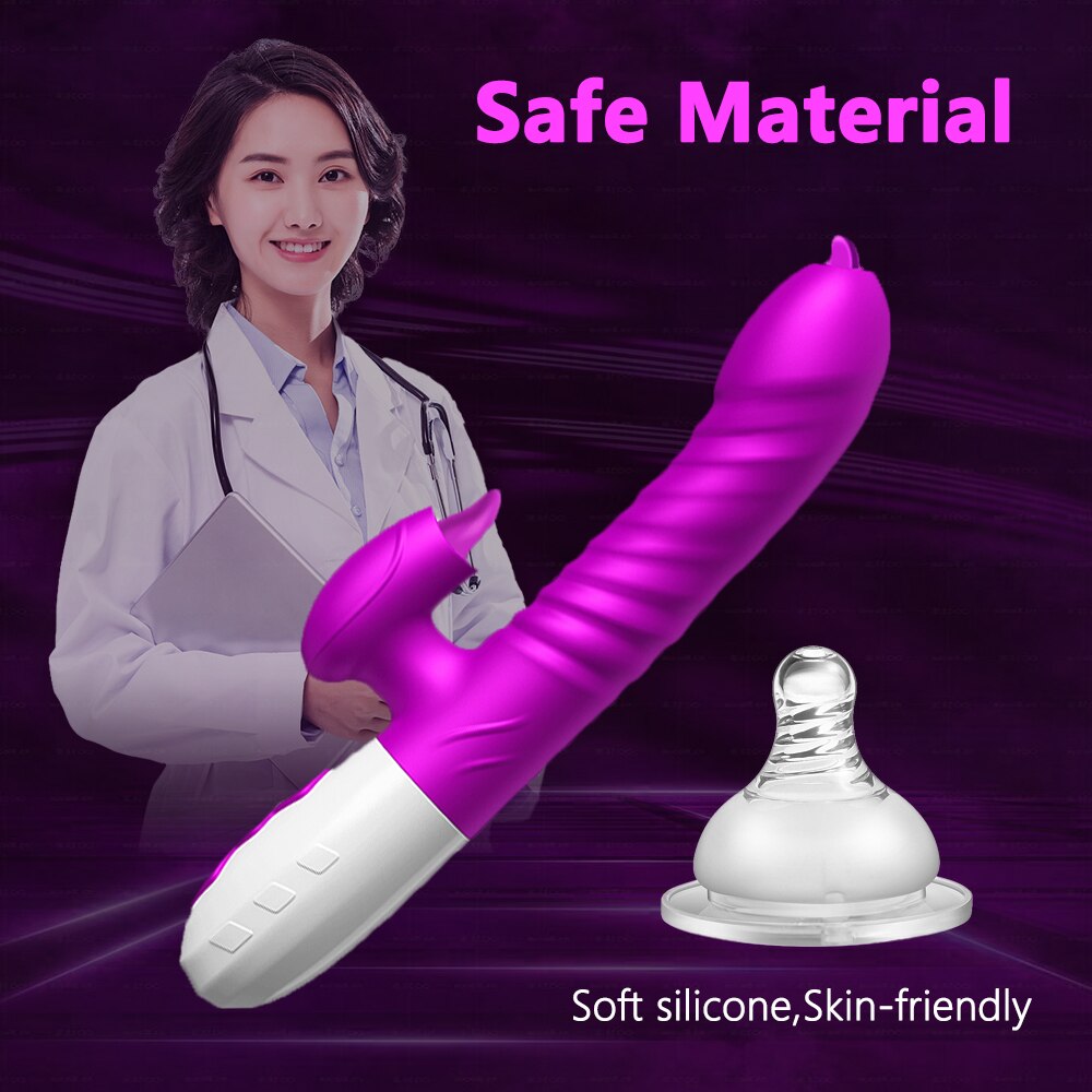 ใหม่คู่ลิ้น Vibrating Dildo Telescopic หมุน Vibrators สำหรับผู้หญิง Anal ช่องคลอด Clitoris Stimulator ผู้ใหญ่เซ็กซ์ทอย