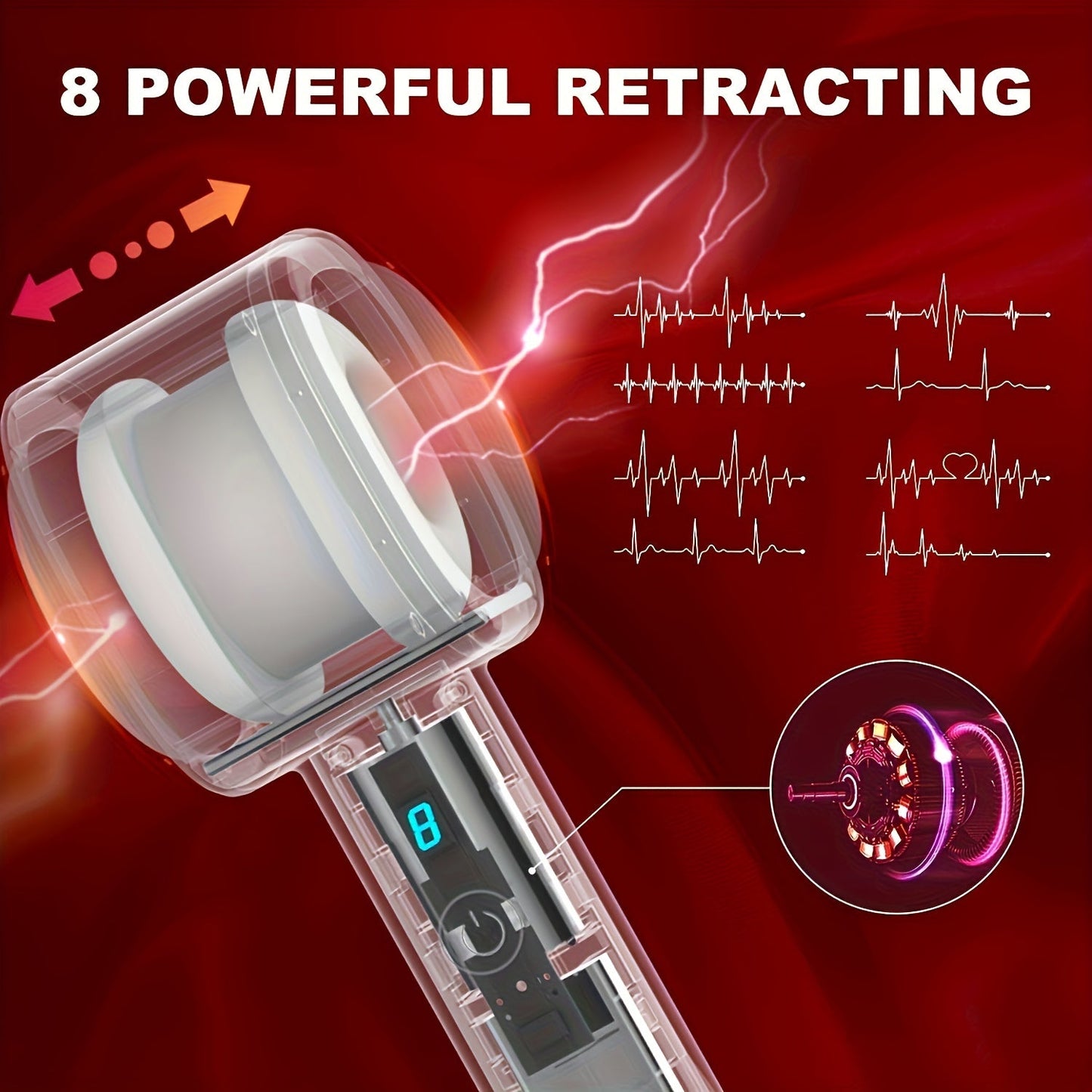 Compact Portable Male Masturbator with 8 Thrusting & Vibrating Modes. Dual Open-Ended Penis Massager - USB Rechargeable. TPE Material