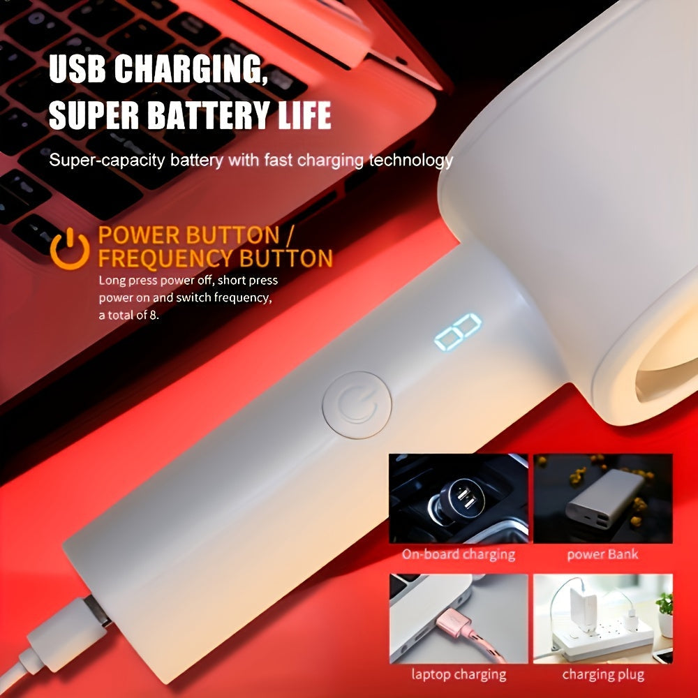 Compact Portable Male Masturbator with 8 Thrusting & Vibrating Modes. Dual Open-Ended Penis Massager - USB Rechargeable. TPE Material